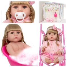 Boneca Reborn Princesa Abigail Fofa Corpo de Vinil Carrinho - Cegonha 