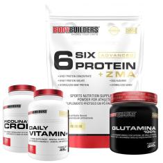 Kit Whey Protein com ZMA 2kg+ Cromo 100caps+ Daily Vitamin 90caps+ Glutamina 300g- Bodybuilders-Unissex