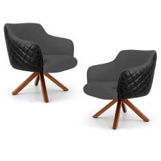 Kit 02 Poltronas Jade Base Giromad Tressê Cinza Escuro