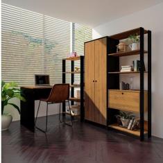 Conjunto Home Office 3 Peças Escrivaninha com Estantes e 2 Armários Match Yescasa Pinho/Preto