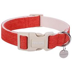 DOGWONG Coleira de algodão e cânhamo, tecido natural macio, ajustável, resistente, para cães pequenos a grandes - laranja