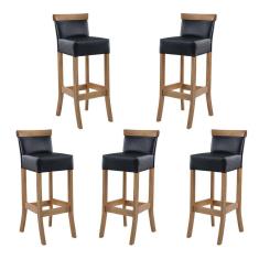 Kit 5 Banquetas Alta Encosto Estofada 36 x 100 Cm Diamantina Madeira Maciça Mel Facto Preto - RMI