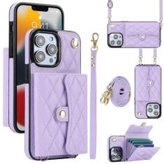 Capa carteira para iPhone 13 Pro Max com 4 pontos de cartão, capa de couro transversal com bloqueio de RFID, capa de telefone com suporte de fivela magnética, alça de pulso à prova de choque para