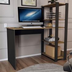 Mesa Escrivaninha Home Office 3 Prateleiras Pinho/Preto - Panorama Móveis