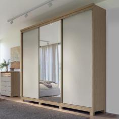 Guarda Roupa Casal 3 Portas de Correr Espelho Rimo New Honduras - Móve