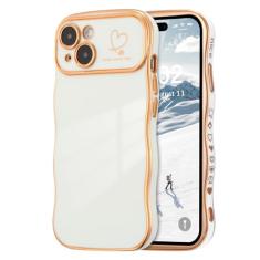ZTOFERA Capa para iPhone 15 Plus de 6,7 polegadas, linda capa ondulada encaracolada com estampa de coração de amor, borda banhada de luxo, proteção total para câmera, à prova de choque, para mulheres