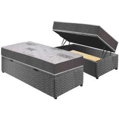 Cama Box Baú Solteiro: Colchão Espuma Polar D33 Pérola Premium + Base crc Suede Gray(88x188)