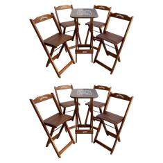 Kit 2 Conjuntos Bistrô Mesa Com 4 Banquetas Dobráveis De Madeira Personalizada Jack - Imbuia Marrom