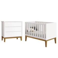 Berço Americano E Cômoda Gaveteiro New Classic Branco Com Pés Madeira ? Reller