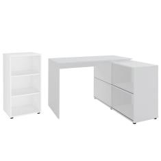 Mesa Escrivaninha em L Link e Estante Livreiro 45x81cm Lean A06 Branco - Mpozenato