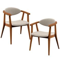 Kit 02 Poltronas Para Sala De Estar Cecília B04 Linho Cru - LYAM DECOR