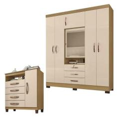 Guarda Roupa Casal Imperial Com Cômoda Sapateira Cannes Carvalho Ameri