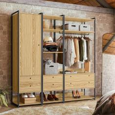 Guarda Roupa Closet Modulado Industrial Solteiro Olivar 197cm - Pinus - Cor: Marrom