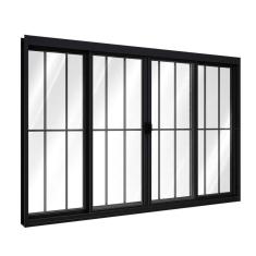 Janela de Alumínio de Correr Central 4 Folhas Com Grade 100x200cm Riobras Preto