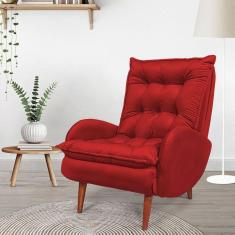 Poltrona Anatômica Pés de Madeira Eloá Cia do Estofado Vermelho