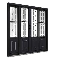 Porta de Aço de Correr com Postigo e Grade Mosaico 4 Folhas 213x200cm Facilitá Lucasa Preto