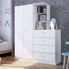 Guarda-Roupa Infantil 2 Portas Cômoda 4 Gavetas Montessoriano Meu Fofinho Art In Móveis Branco
