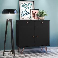 Aparador Retro Metal Onix 2 Portas 2 Gavetas Preto - Olivar Móveis