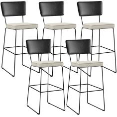 Kit 05 Banquetas Altas Allana L02 Preto Linho Champagne