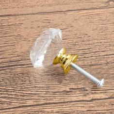 1/10 peças 20-40mm base dourada e prateada em forma de diamante puxadores de vidro cristalino armário puxa puxadores de gaveta puxadores de armário de cozinha, base dourada 30mm, 10 peças