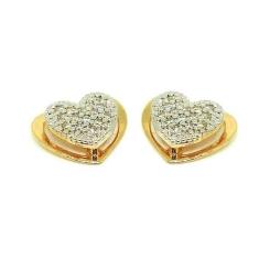 Brinco de ouro 18k Coração com Pedras - Elegancy Joias