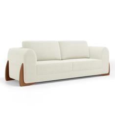 Sofá Living Bloom 220cm 03 Lugares com Pés de Madeira Bouclê Off White