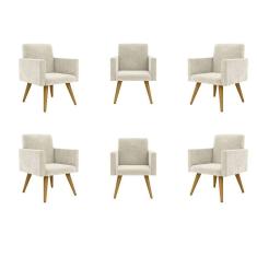 Kit 06 Cadeiras Poltronas Decorativa - Escritório - Recepção Cor:bege