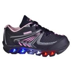 Tenis De Led Luzinha Infantil Feminino Ortokids, Preto, Rosa, 29