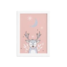 Quadro Decoração Escandinava Alce Moldura Branca 22x32cm - Quartinhos