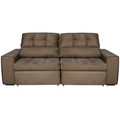 Sofá 4 Lugares Luizzi Bugatti Ii Com Assento Retrátil Encosto Reclinável E Tecido Veludo Plush Tabaco