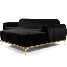 Sofá 6 Lugares Com Chaise Molino 350 Cm Veludo Preto C-300