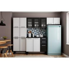 Cozinha Completa Múltipla 4pçs (2 Armários + 1 Balcão + 1 Paneleiro) C4P77 Branco/Preto - Bertolini