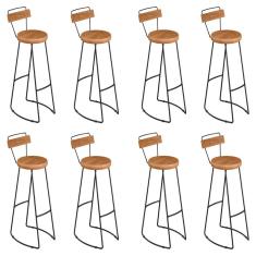 Kit 8 Banquetas Alta Astra Com Encosto Base Metálica - Pallazio