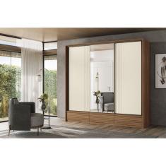 Guarda-roupa Democrata 03 Pts De Correr (flex) Com Espelho Jatobá-areia