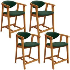 Kit 04 Banquetas Baixa Cozinha Bancada Cecília L02 Couríssimo Verde Musgo Lyam Decor