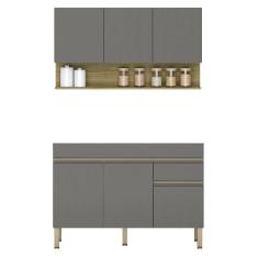Armário De Cozinha Com Balcão Sem Tampo 120cm Lina K02 Gris/freijó - Mpozenato
