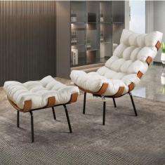 Poltrona com Puff Costela Linho - House Deccor