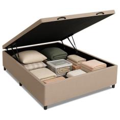 Base Cama Box Baú Casal 138x188x41cm Bege Suede Veludo Prince, Bege