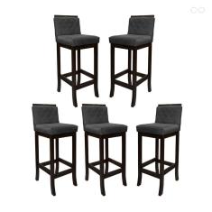 Kit 5 Banquetas Alta com Encosto Matelassê Nice Madeira Maciça Maciça Suede Cinza CCS