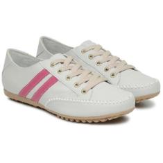 Tênis feminino Confortável em Couro bege rosa - Menina Flor, Bege, 37