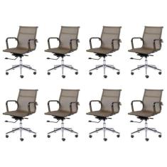 Conjunto 8 Cadeiras para Escritório Diretor com Rodízios Tela Mesh OR Design Cobre
