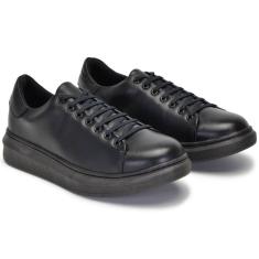 Tênis Casual Masculino Couro Macio Cadarço Liso Moderno