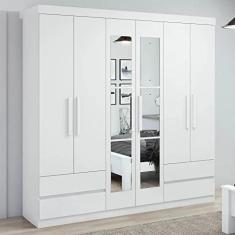 Guarda Roupa Casal Com Espelho 6 Portas 4 Gavetas Zeus Móveis Lopas Branco