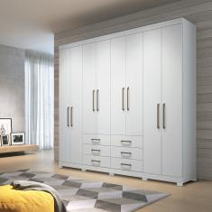 Guarda Roupa Casal 238cm 8 Portas 6 Gavetas com Pés Havana Master Santos Andirá - Branco