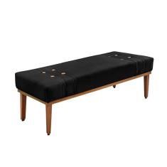 Divã Recamier Banco Base Madeira para Quarto Gênova 90cm Suede Preto S04 - D`Rossi