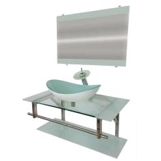 Gabinete de Vidro 90cm Inox com Cuba Oval Branco