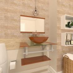 Gabinete de Vidro 60cm Inox com Cuba Redonda Dourado Real