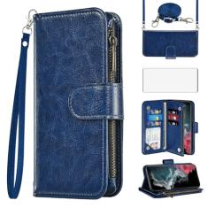 Asuwish Capa de celular para Samsung Galaxy S22 Ultra 5G carteira celular com protetor de tela, alça transversal flip zíper suporte para cartão TPU slot suporte S22ultra 22S S 22 S22ultra5g 6,8