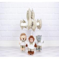 Mobile para berço pelucia safari - leão, macaco e elefante para decora