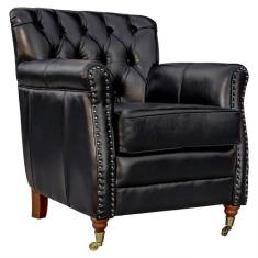 Poltrona Decorativa Sala de Estar Níger Pés Príncipe Couro Preto - Gra